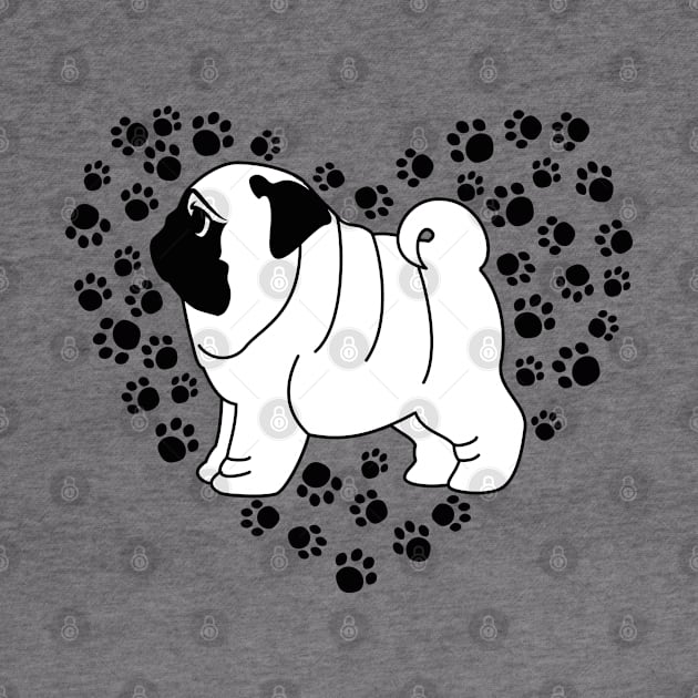 Pug dog and paw prints heart. by CraftCloud